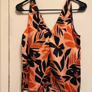 Floral V-Neck Women’s Top - Orange and Black